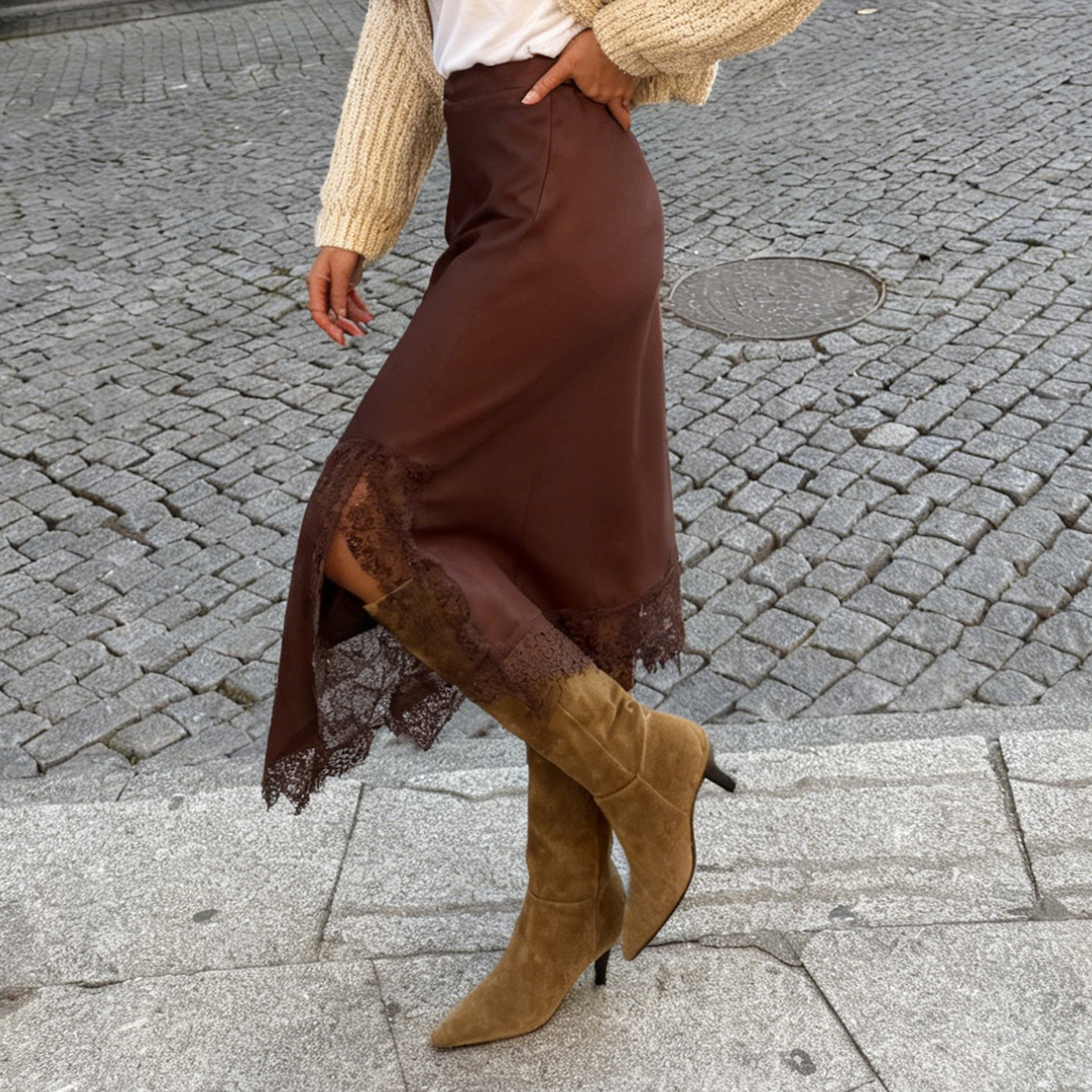 Jupe mi-longue en Satin et dentelle pour femmes, imprimé à pois, taille haute, ligne a, Vintage, soie, robe de sortie, Streetwear, Clubwear, Y2k