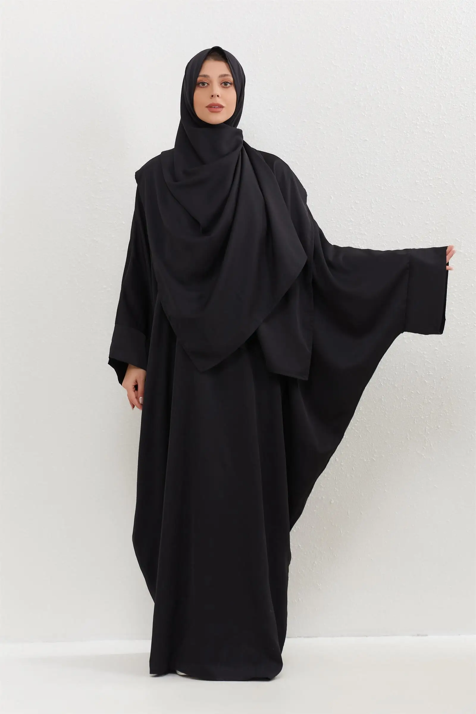 Abaya musulmane avec hijab pour femmes, vêtements islamiques, jilbab, dubaï, saoudien, robes de prière de modestie turque, caftans, 2 pièces
