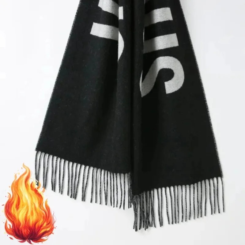 Écharpe 100% laine pour femmes, marque de luxe, écharpe d'hiver épaisse et chaude, monogramme, châle en cachemire de haute qualité pour femmes.