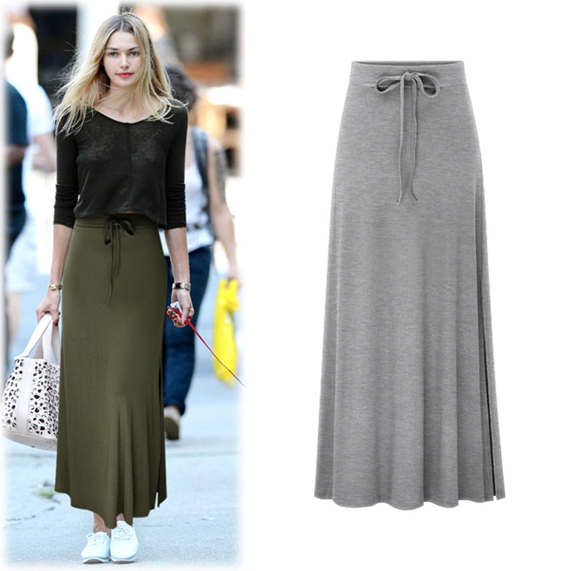 Jupe en tricot tendance grande taille pour femme, taille haute, mi-longue, fendue, élastique, coupe trapèze, au-dessus du genou, pour 100 kg