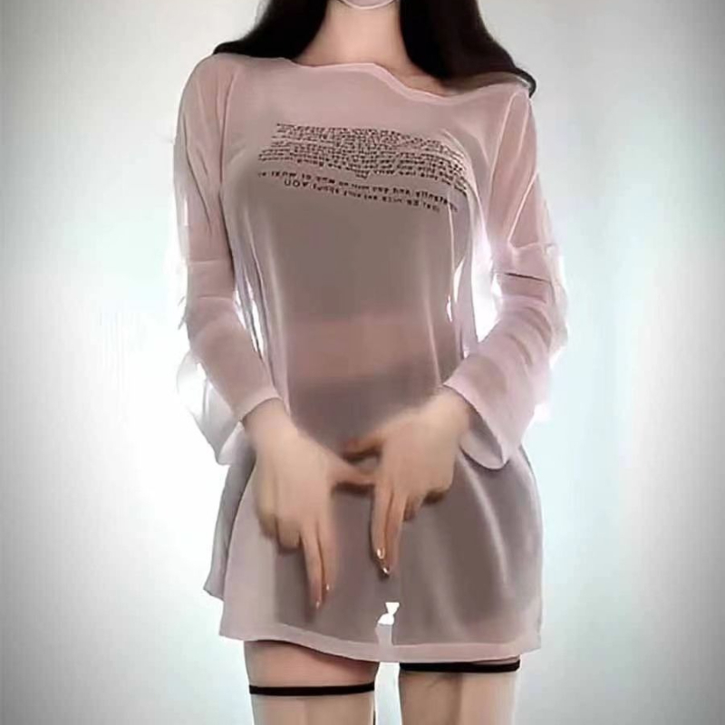 Débardeur transparent et Sexy pour femmes, haut à la mode, réversible, imprimé de mots transparents, T-Shirts pour filles, ample, manches longues, Clubwear d'été