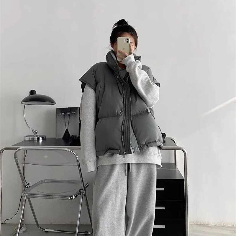 Gilet d'hiver pour femme 2026, col montant, manteau sans manches chaud, gilet oversize, hauts, chaleco mujer, gilet, casaco femme