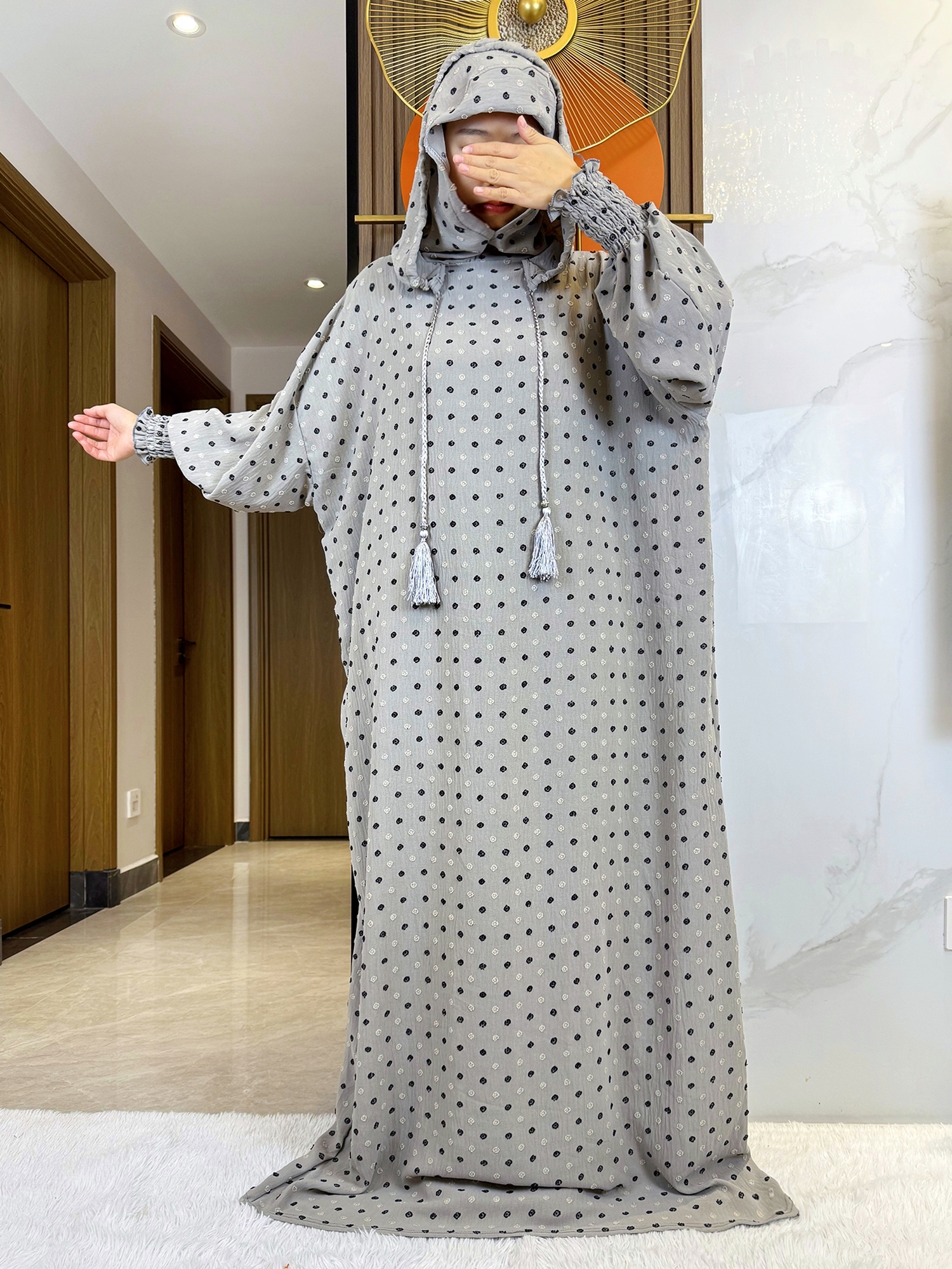 Nouveau 100% coton Ramadan musulman Double chapeau solide coton Abaya dubaï turquie Islam prière vêtements robe Islam femmes robe caftan