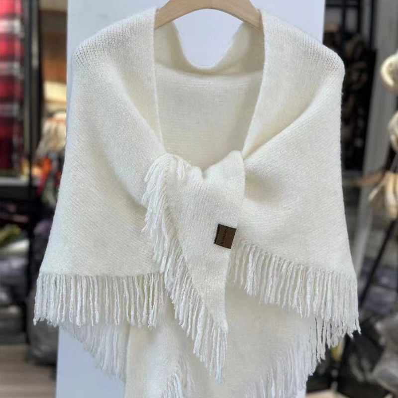 Écharpes chaudes d'hiver en laine mélangée pour femmes, couleur unie, grand châle Triangle de 175cm avec glands