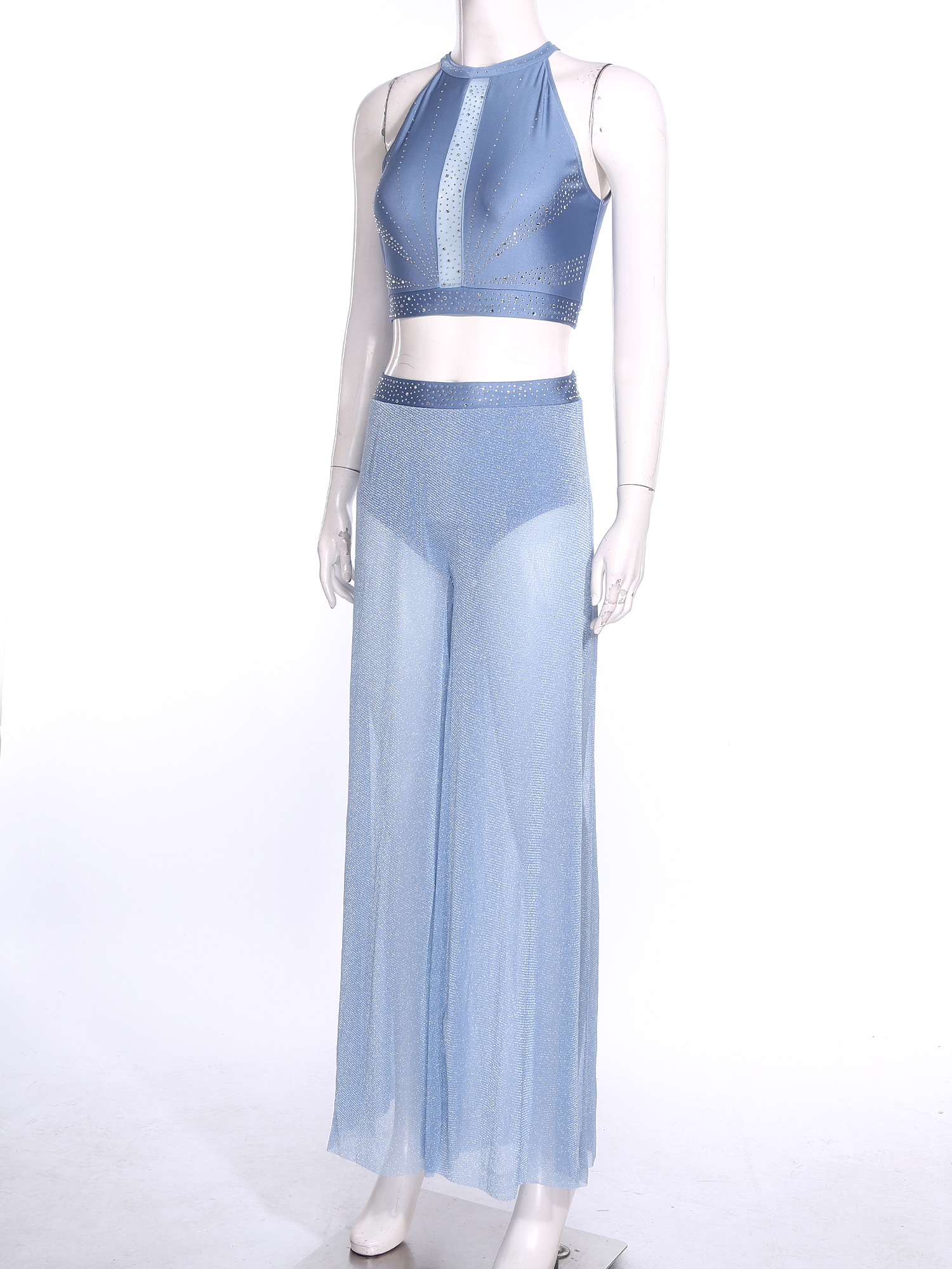 Costume de danse moderne lyrique pour femmes, ensemble de danse de patinage artistique et de ballet, haut court en strass et pantalon avec culotte intégrée