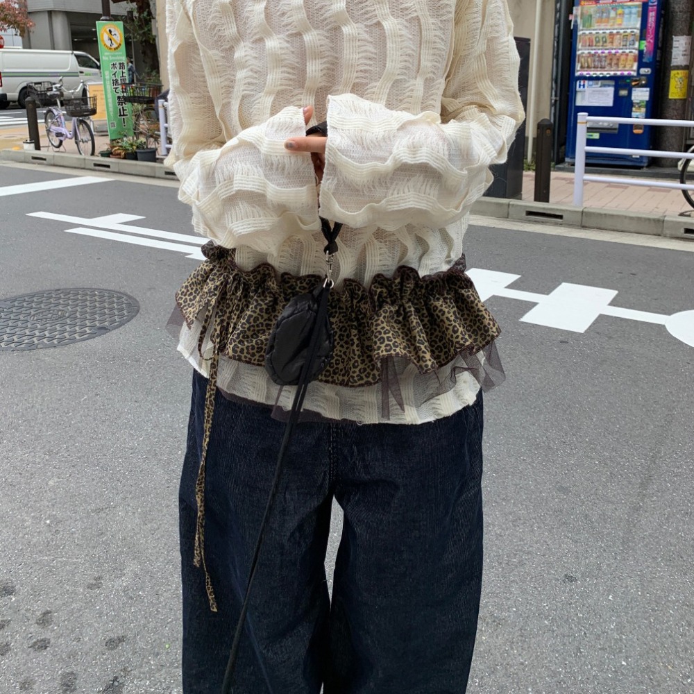 Hip-hop imprimé léopard hanche écharpe jupe douce maille à volants bord ceinture Y2K chemise extension couche tenues ceinture jean décor