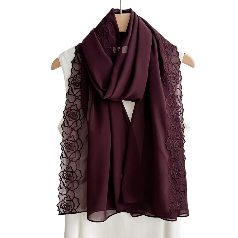 Nouveau Hijab en Chiffon Brodé de Roses Florales 2026, 70×180cm, pour Femmes Musulmanes, Foulard Islamique de Luxe Africain, Ramadan Aïd