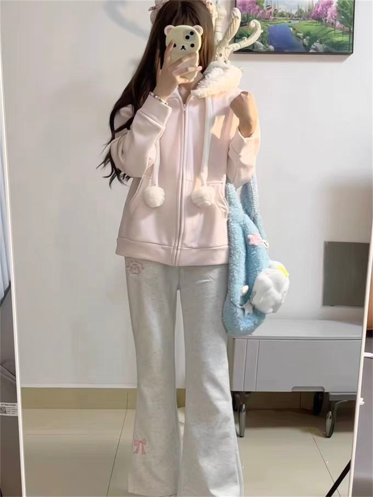 Pantalon japonais Deeptown brodé pour femme, style vintage, coupe large, décontracté, esthétique Y2K, avec cordon de serrage, bas de tenue Harajuku pour l'automne