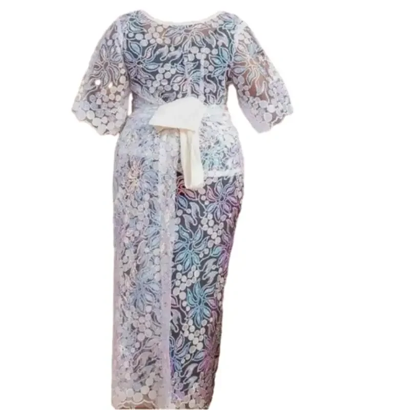 Robes de soirée de mariage africaines pour femmes, mode africaine, manches 2024, maille, col rond, longue robe Maxi, Dashiki, vêtements pour femmes, 3/4