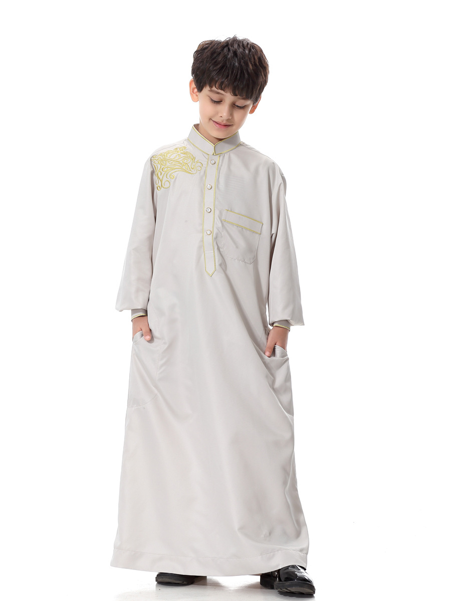 Arabe musulman enfants garçon Jubba Thobe Abaya Kimono longue robe Caftan pour enfants vêtements islamiques longues Robes robe dubaï arabe