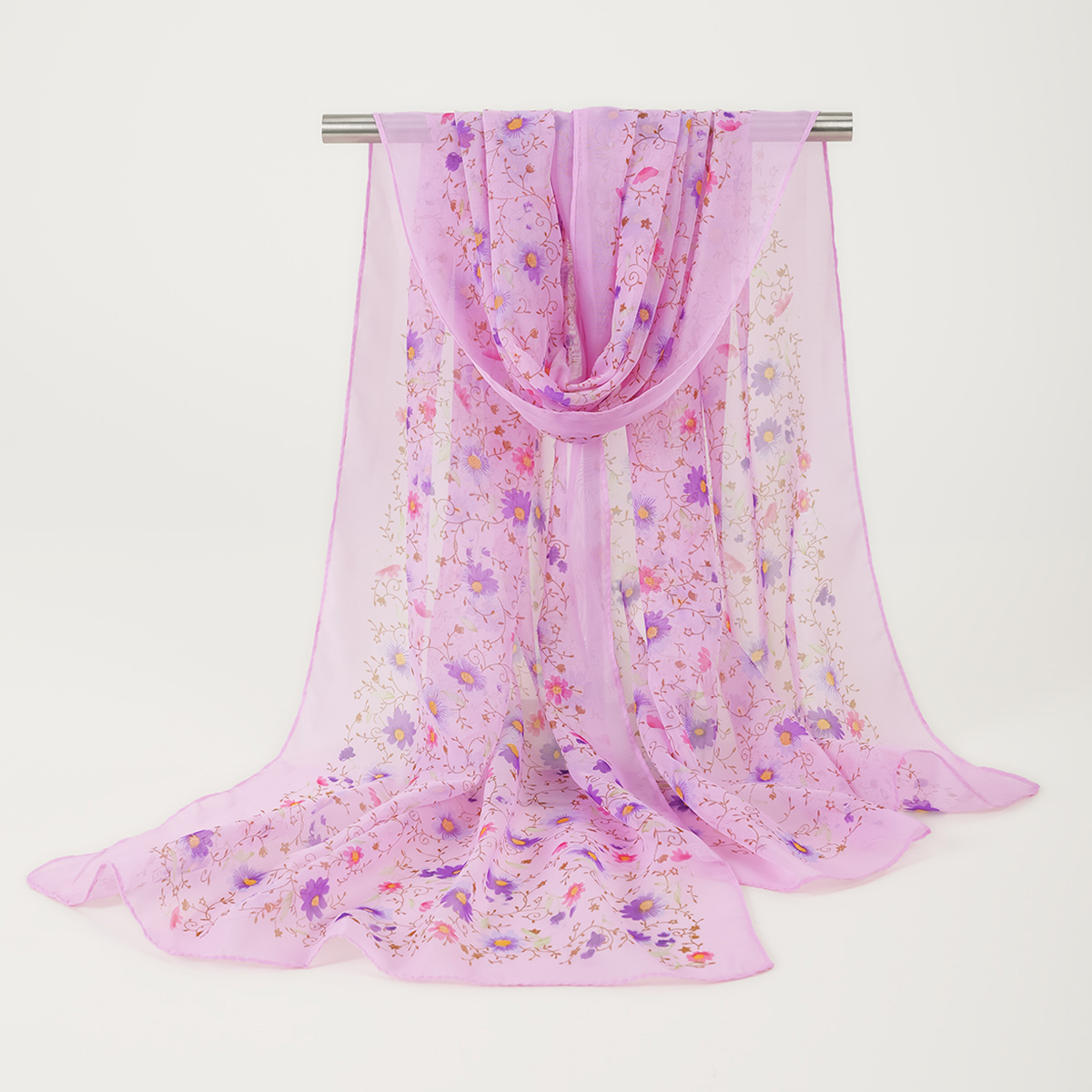 Écharpe d'été imprimée florale, châle léger et élégant en mousseline de soie, serviette de protection solaire pour voyage et plage, bandeau Turban à la mode