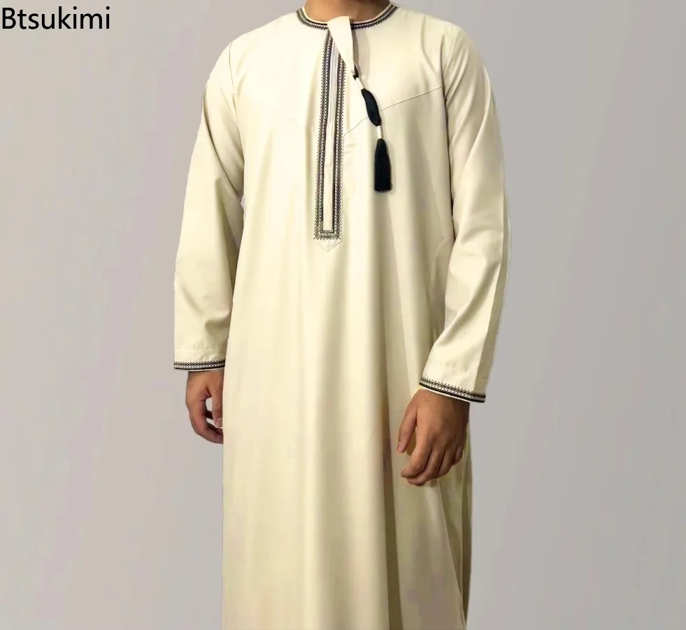 Robe Abaya à manches longues pour hommes musulmans 2026, Daffah Jubba Thobe Pakistan Arabie Saoudite Kaftan Vêtements islamiques Robe de prière Afghane