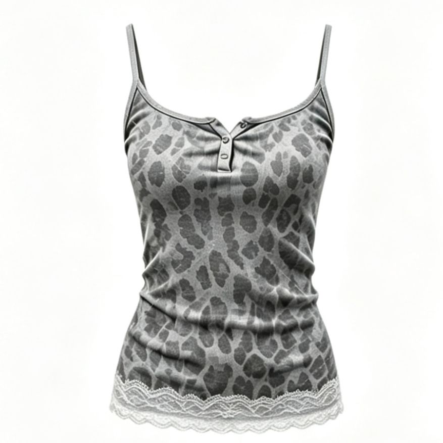 Débardeur court sexy à imprimé léopard américain, patchwork et dentelle, style Y2K, pour femme, idéal pour les fêtes et festivals