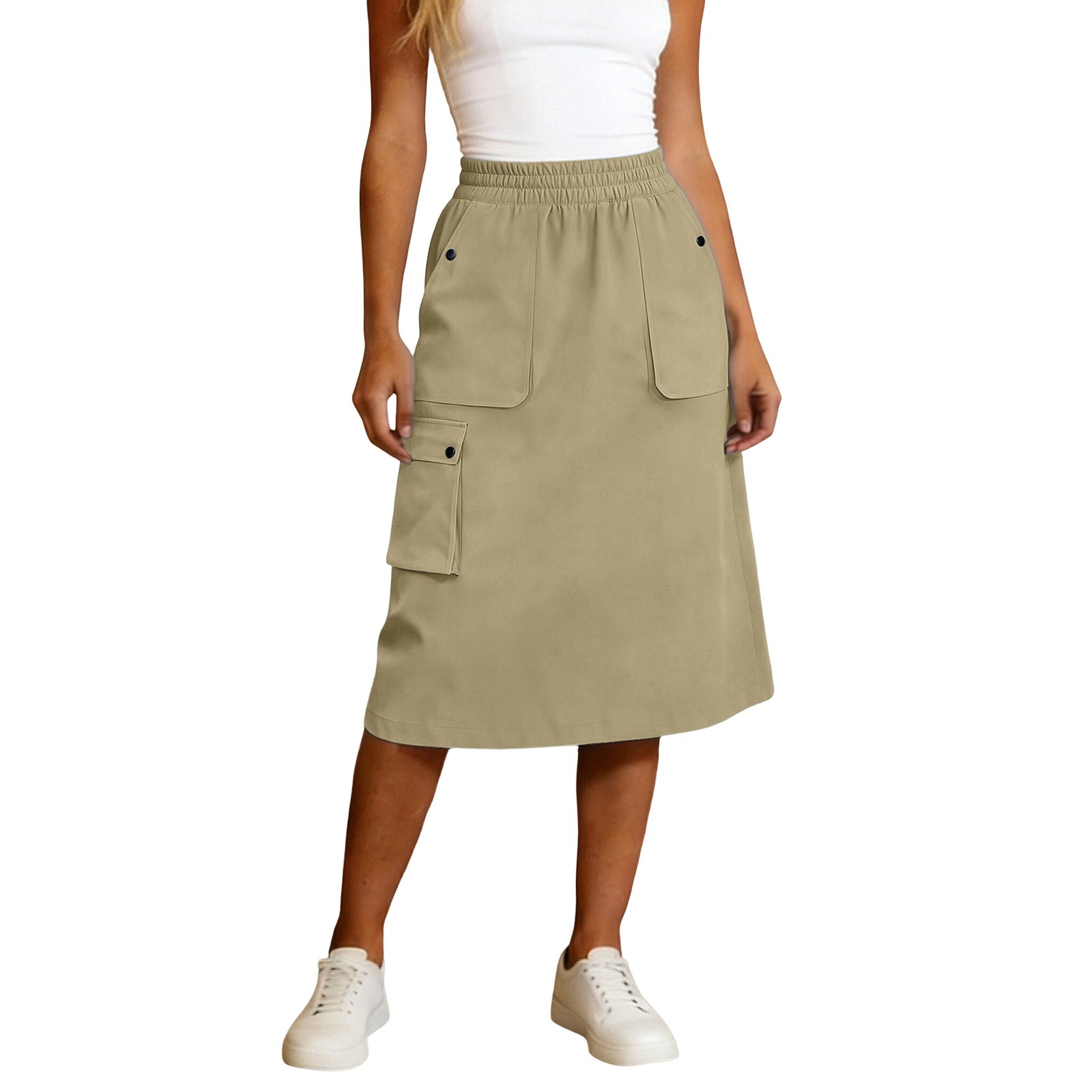Jupe cargo Harajuku pour femmes, décontractée, unie, taille élastique, jupes de travail, multi-poches, mode coréenne, jupe mi-longue hip-hop, streetwear