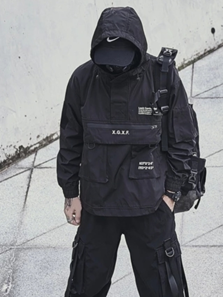 Veste pour hommes Techwear High Street Streetwear noir à capuche poche homme femmes Couple printemps automne mode nouveau imperméable mâle haut