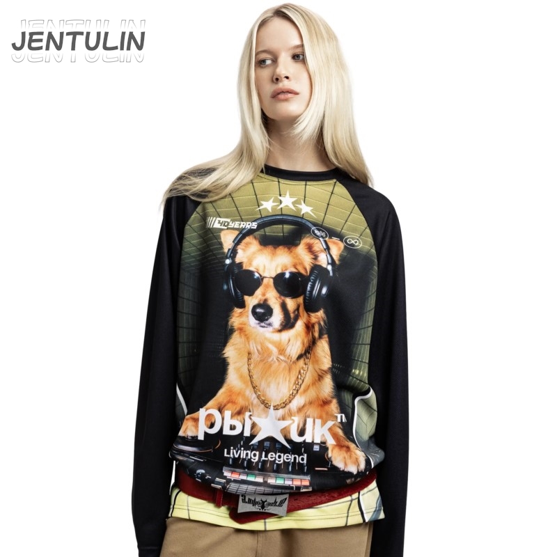 T-shirt Y2K vintage esthétique jersey imprimé graphique moto Redhead streetwear homme femme gothique ample à manches longues pull-over