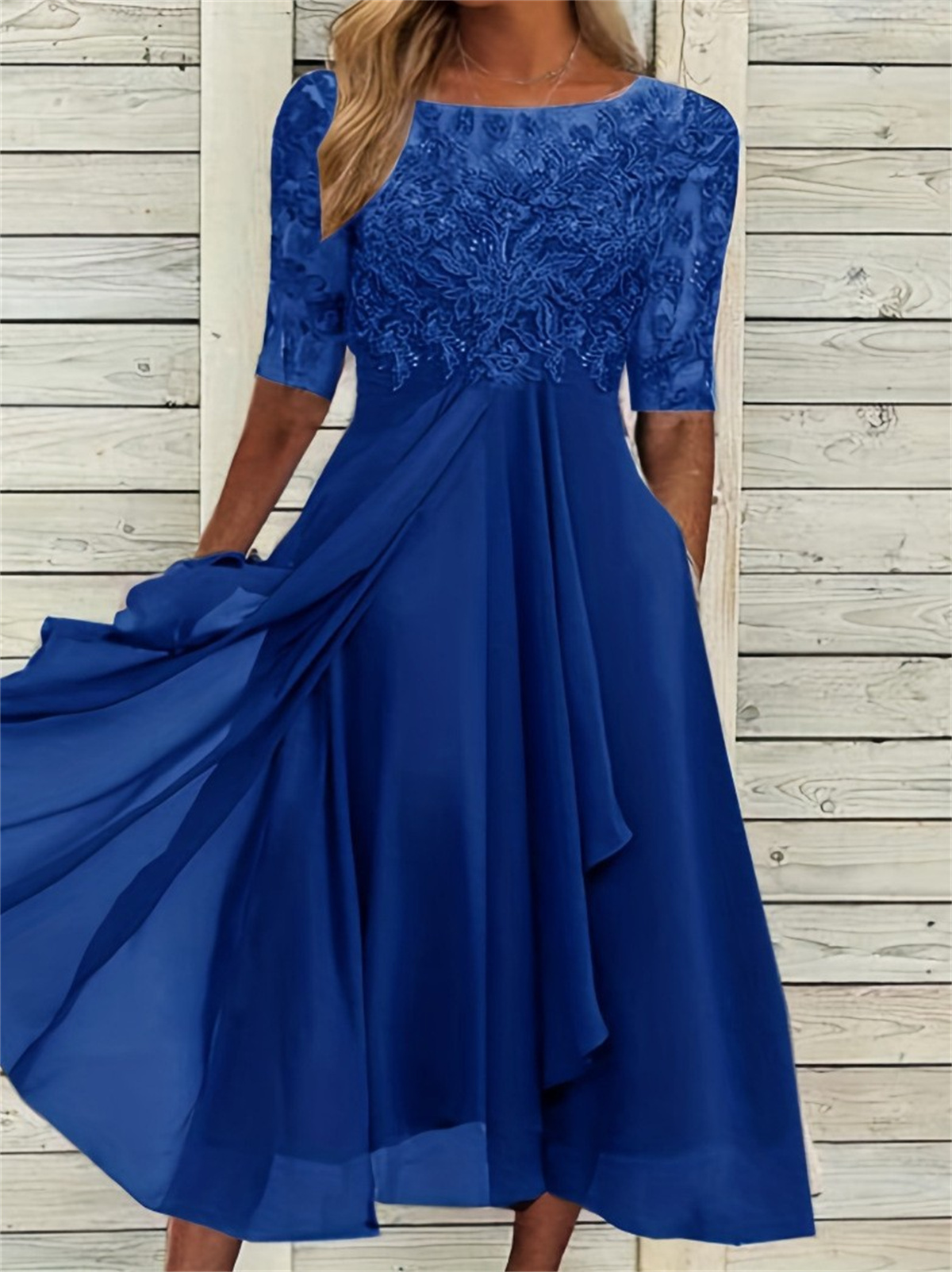 Robes élégantes pour la mère de la mariée, en dentelle avec appliques, manches 3/4, en mousseline fluide, robe mi-longue, pour invitées de mariage, soirée, cocktail