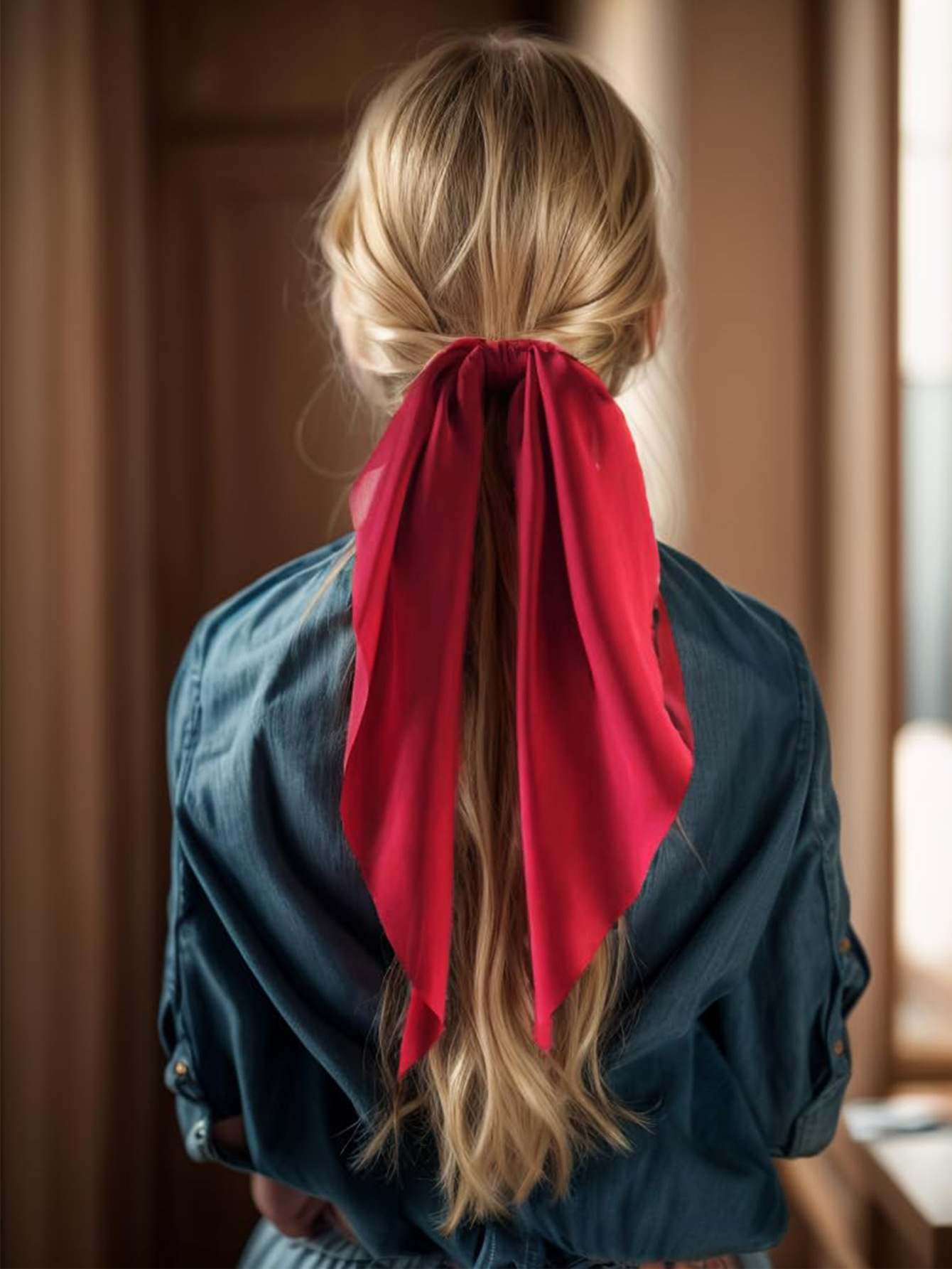 Chouchou en Satin à Long ruban avec nœud papillon, 3 pièces, écharpe lisse, bandeau pour cheveux pour femmes, accessoire pour cheveux queue de cheval