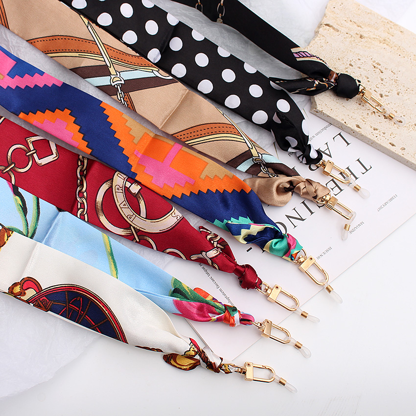 Sangles d'écharpe en soie pour femmes, chaîne de lunettes, mode bohémien, masque imprimé coloré, lunettes de soleil, lanière, accessoires bijoux