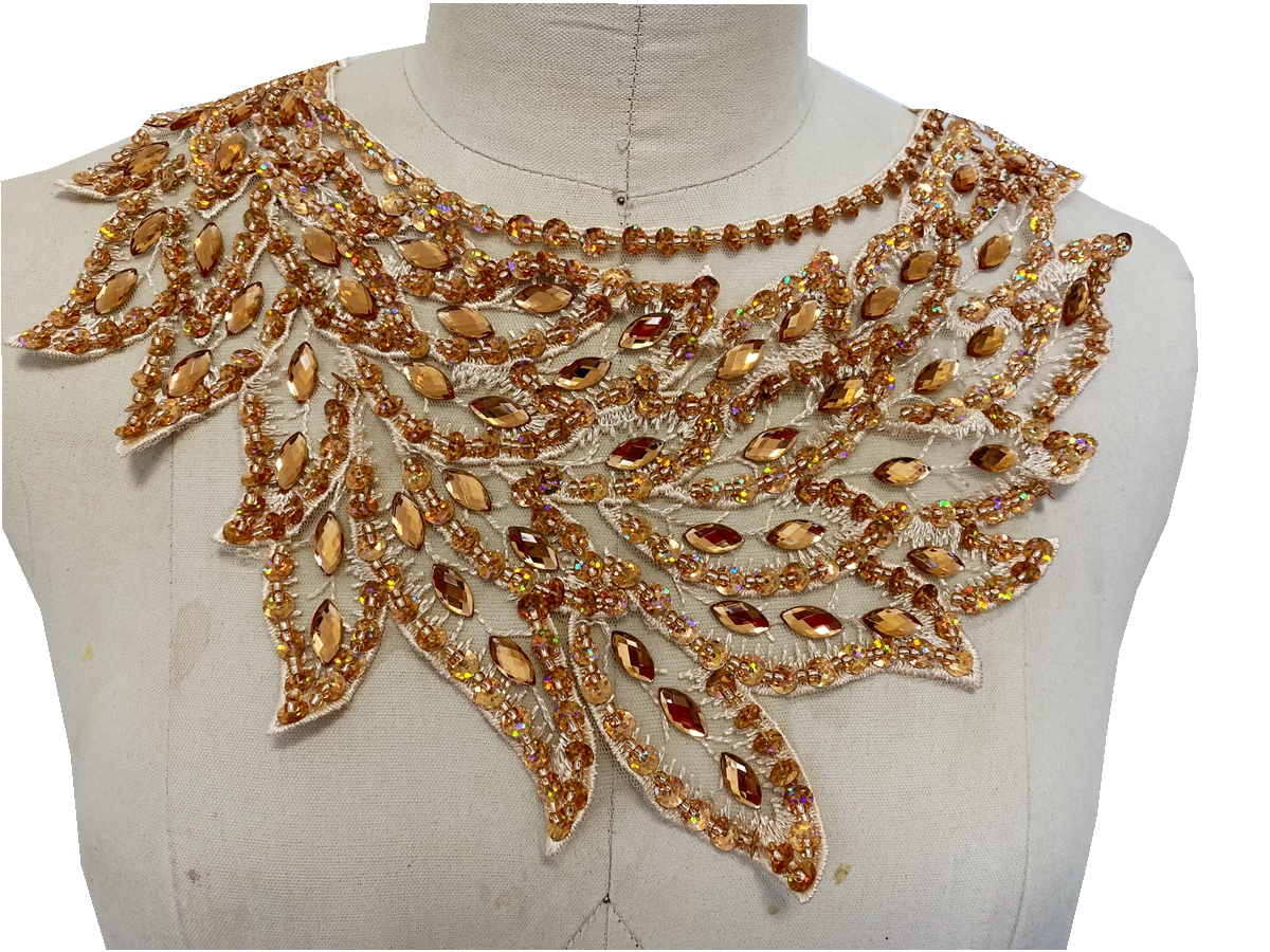 Magnifique matériau en dentelle avec des appliques de diamants lourds et de paillettes perlées, divers pour robe arabe musulmane, accessoires de décoration pour décolleté
