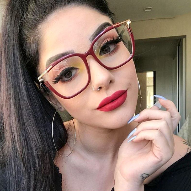 Lunettes de vue carrées pour femme, monture optique tendance 2020, verres transparents, branches métalliques de marque de luxe, Oculos féminins