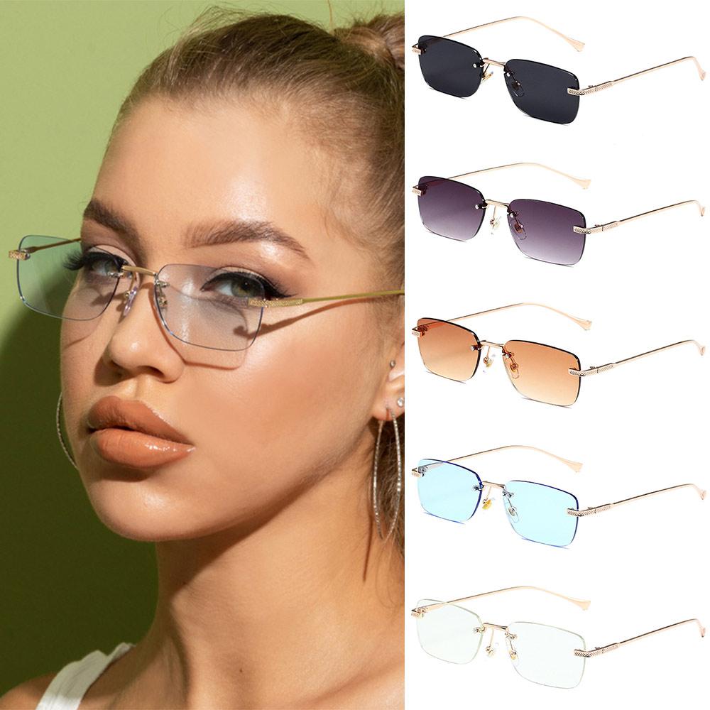 Lunettes de soleil carrées sans monture pour femmes, style INS, petites lunettes de soleil rectangulaires punk, protection UV400, lunettes de soleil pour femmes pour le street style