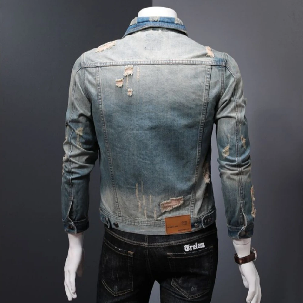 Vestes en denim rembourrées pour hommes, bouton chaud, vêtements élastiques coréens, tissu au prix le plus bas, manteau de cowboy lavé porté par Joker