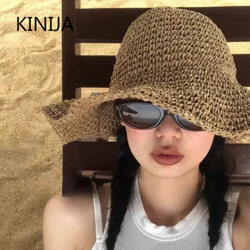 Chapeau de plage femme casquette de protection solaire Simple femmes Panama chapeau de paille été chapeau de soleil pour femmes dame pliant casquettes de voyage 10 cm bord disquette