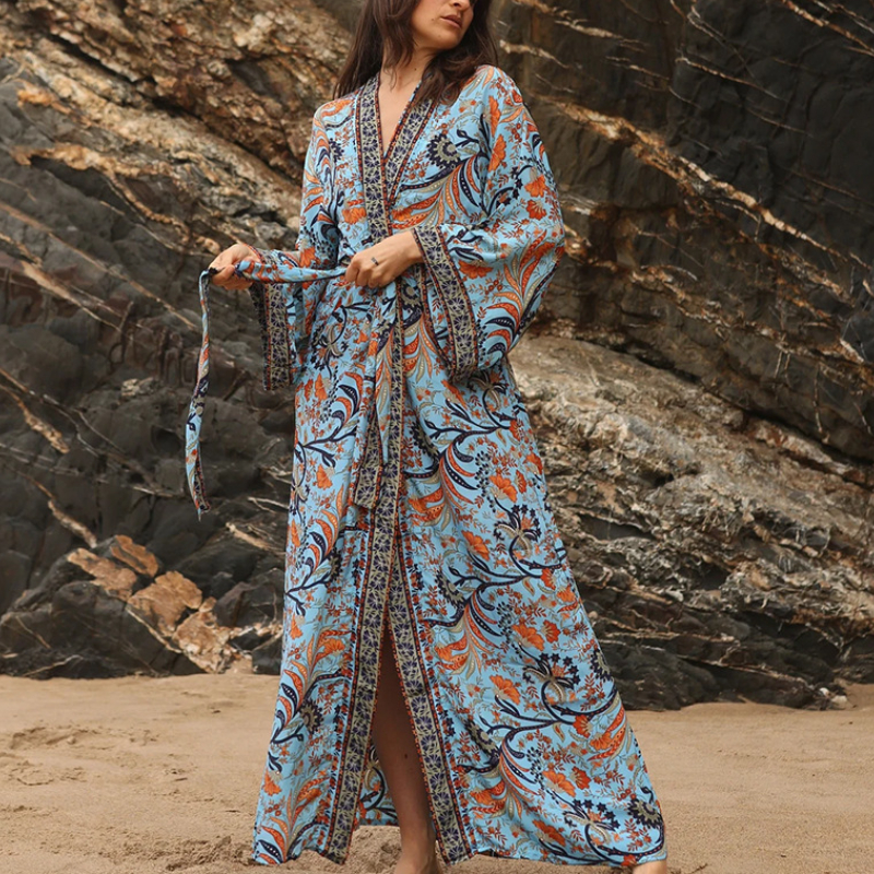 Kimono d'été en coton et rayonne pour femme, robe de plage, style boho, bikini, vêtement éducatif, surdimensionné