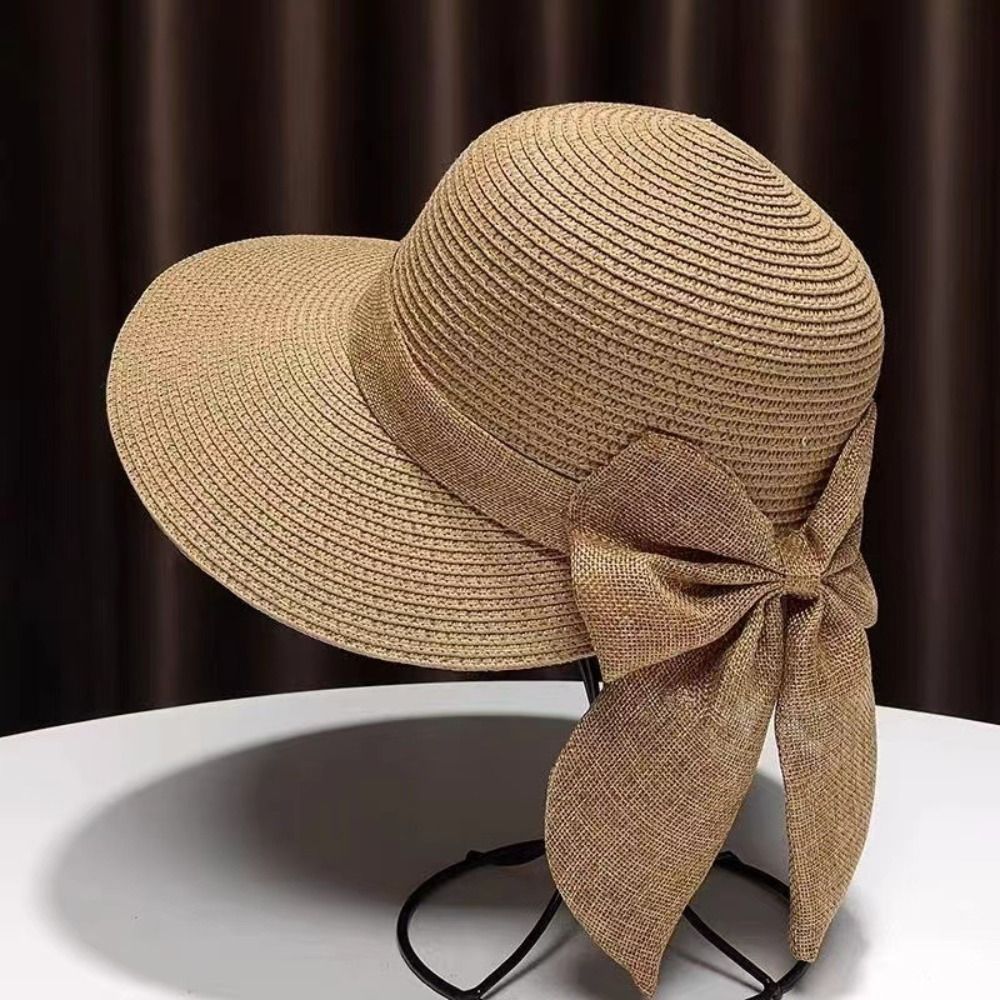 Chapeau de soleil d'été anti-UV avec nœud, respirant, pour la plage, chapeau bob décontracté et tendance pour femmes, chapeau de paille Panama