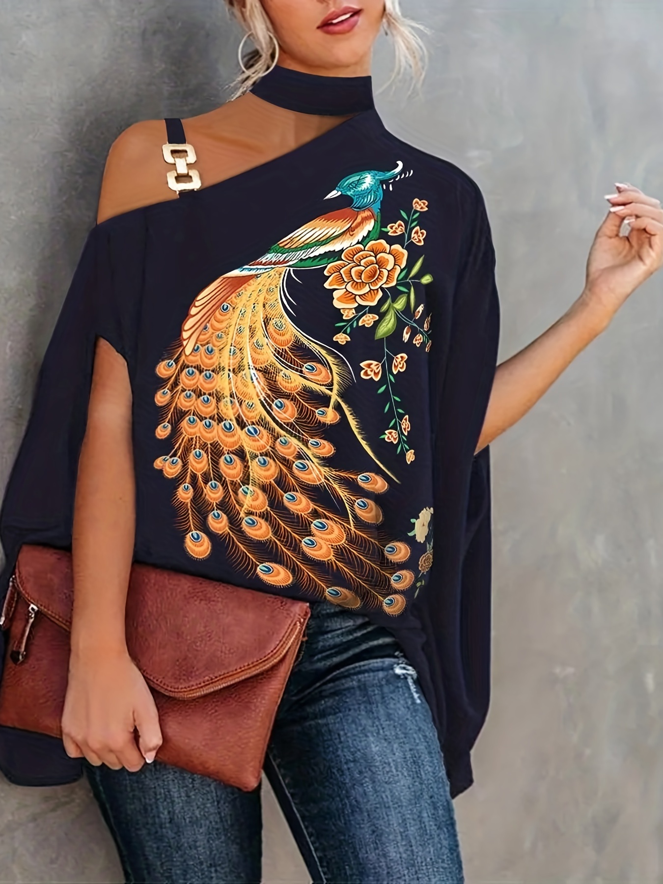 Chemisier à manches chauve-souris pour femmes, pull à licou, imprimé élégant, grande taille, sexy, été, mode 2023