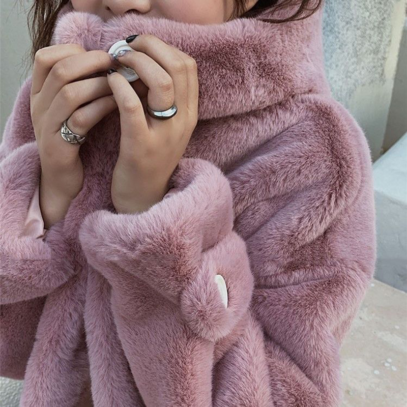 Manteau en fausse fourrure de lapin pour femme, pardessus à capuche, chaud, peluche, long, grande taille, optique, hiver, nouveau, 2021