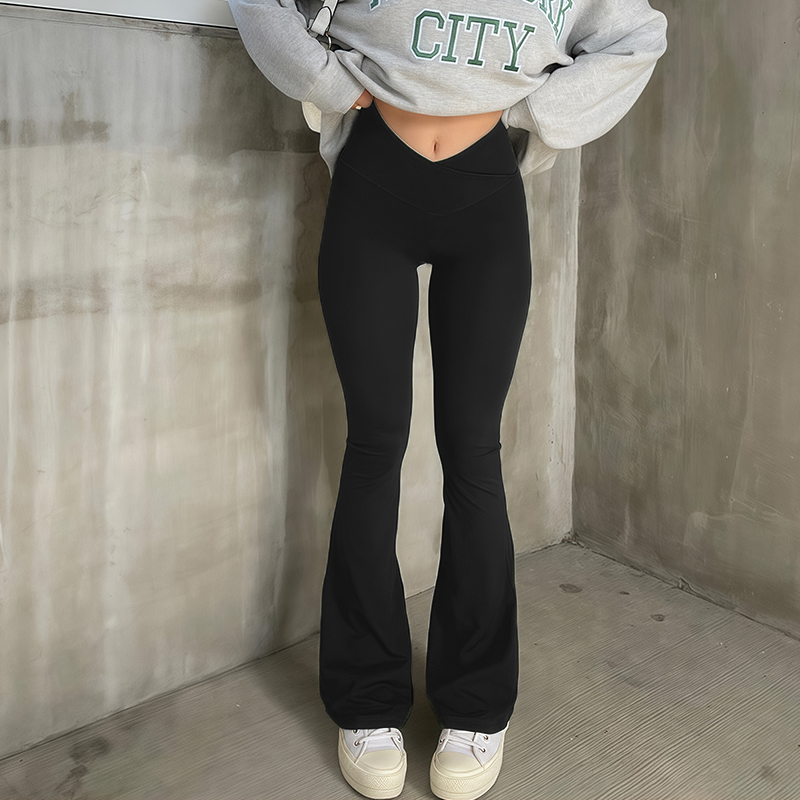 Leggings évasés sexy pour femme, pantalon de course, pantalon à effet froncé aux fesses, collant de sport à taille croisée, legging de fitness à jambe large pour femme