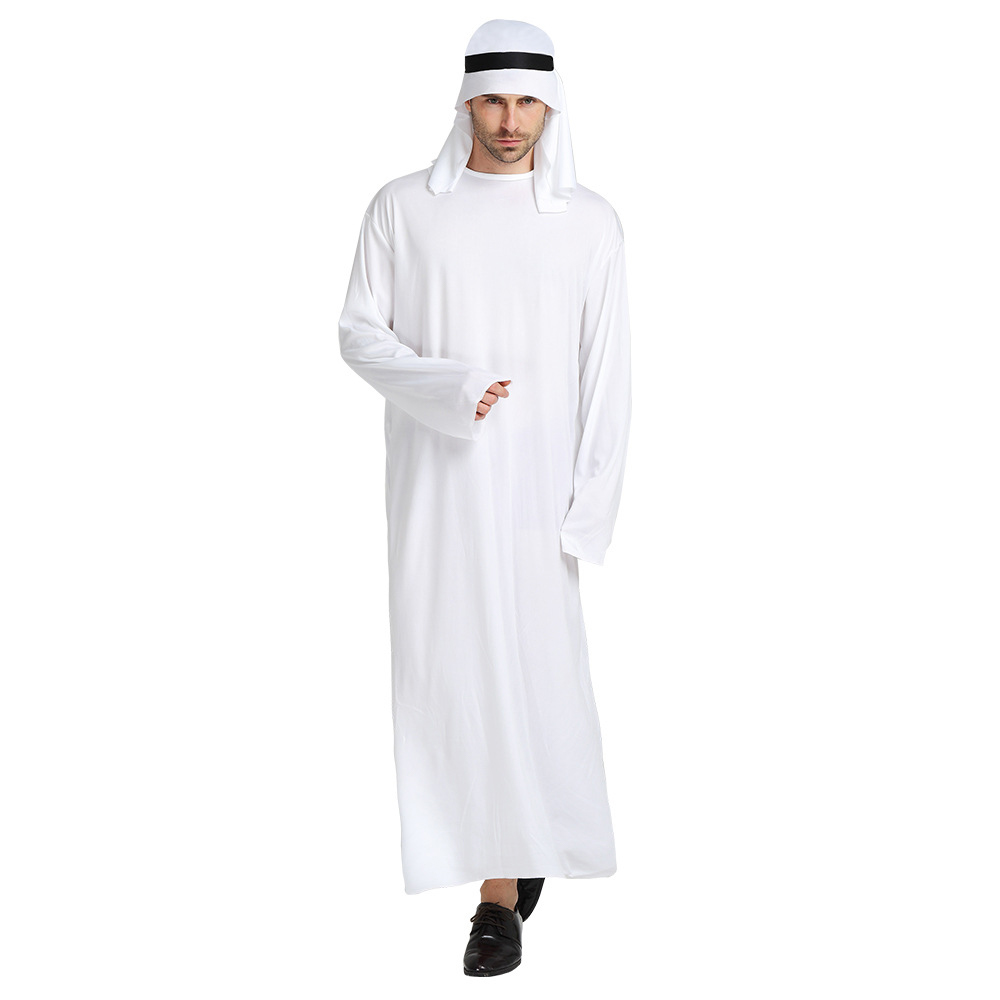 Ensemble Robe et Foulard Arabe des Émirats Arabes Unis pour Hommes, Costume de Cosplay Moyen-Oriental, Vêtements Musulmans de Dubaï, Combinaison Blanche Ample, Costumes Abaya