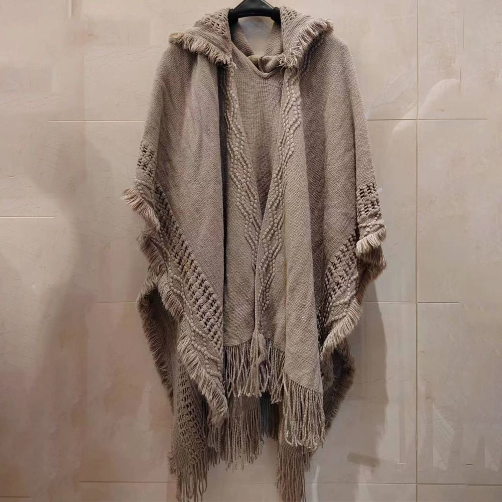 Châle bohème à capuche Everak pour dames, cape à pampilles, écharpe enveloppante à rayures obliques, manteau chaud, luxe et élégant, hiver