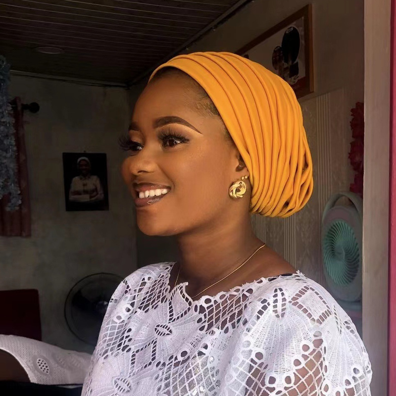 Couvre-chef africain plissé et froissé pour femme, bonnet, hijab turc, cravate de sauna déjà faite, casquette unie pour dames musulmanes