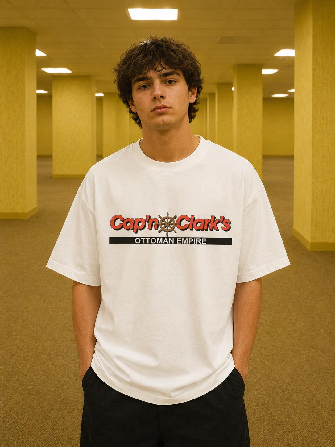 T-shirt en coton Cap'n Clark Backrooms 2026 à motif film, style Y2K, streetwear décontracté neutre, coupe ample et oversize pour l'été