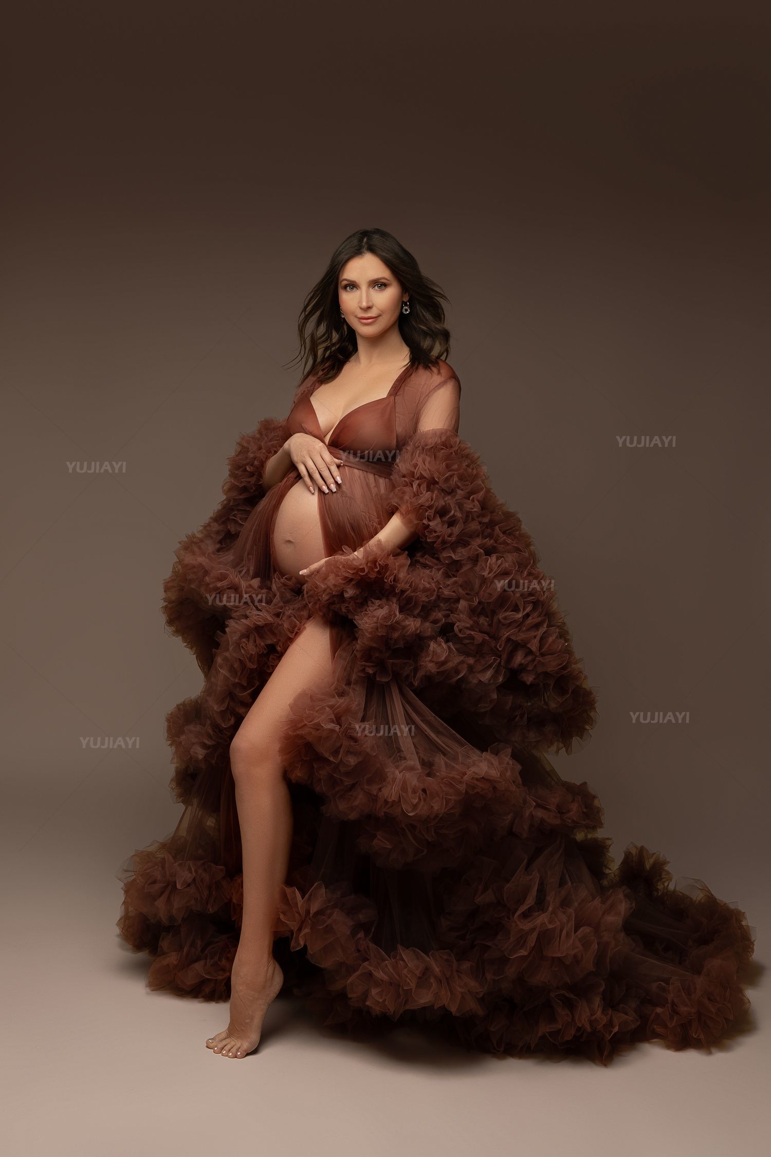 Robes de bal de maternité personnalisées, en Tulle pelucheux, à volants, à plusieurs niveaux, pour femmes, vêtements de nuit de mariée, photographie
