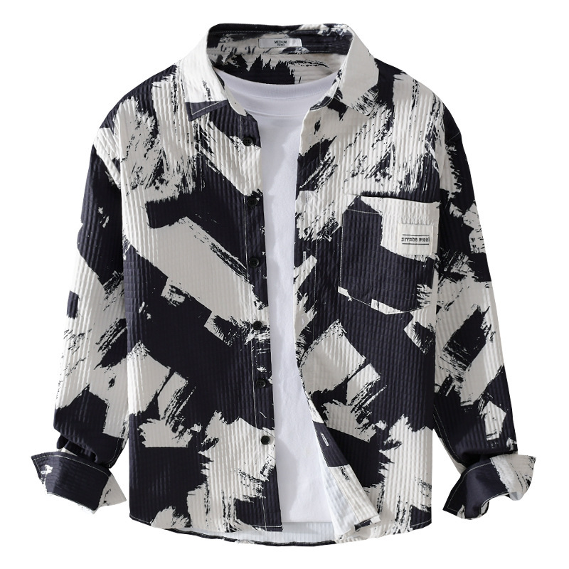 Chemise à manches longues de haute qualité pour la nouvelle mode d'automne, marque tendance, beau style d'affaires, chemise rayée texturée, coupe ajustée