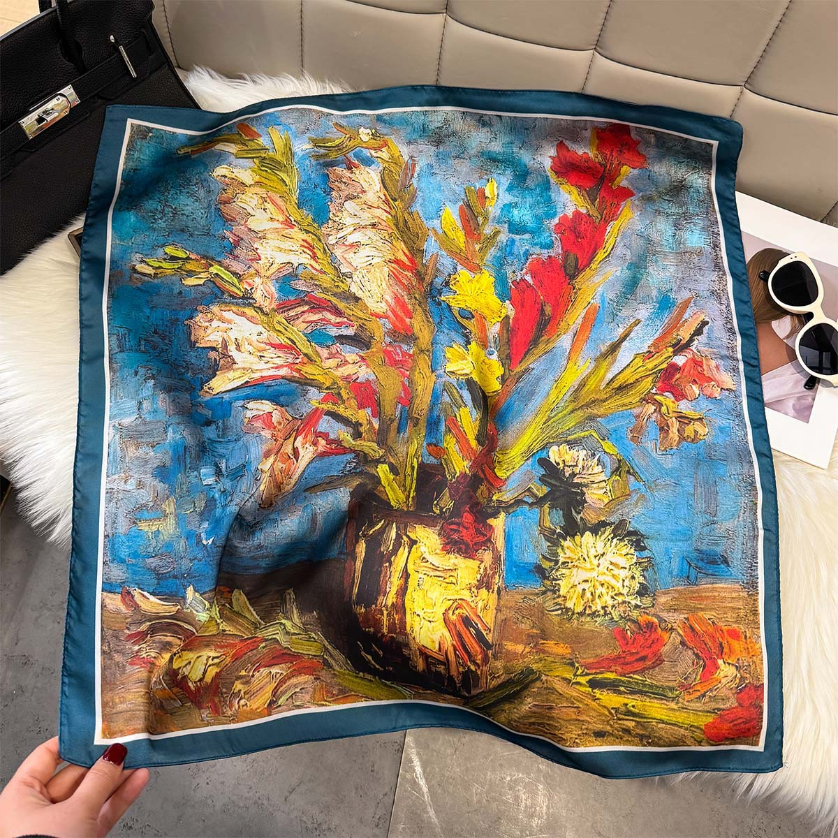 Nouvelle Écharpe d'Été 2026 pour Femme, Motif Huileux, Foulard Carré en Soie Imitée, Bandeau Cheveux, Bandana, Foulard de Cou, Bandeau de Tête