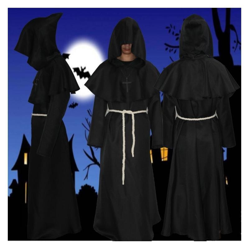 Cape de moine médiéval, costume de sorcier, de prêtre, de magicien, de chevalier, robe d'Halloween, ensemble d'accessoires de fête pour adultes et adolescents