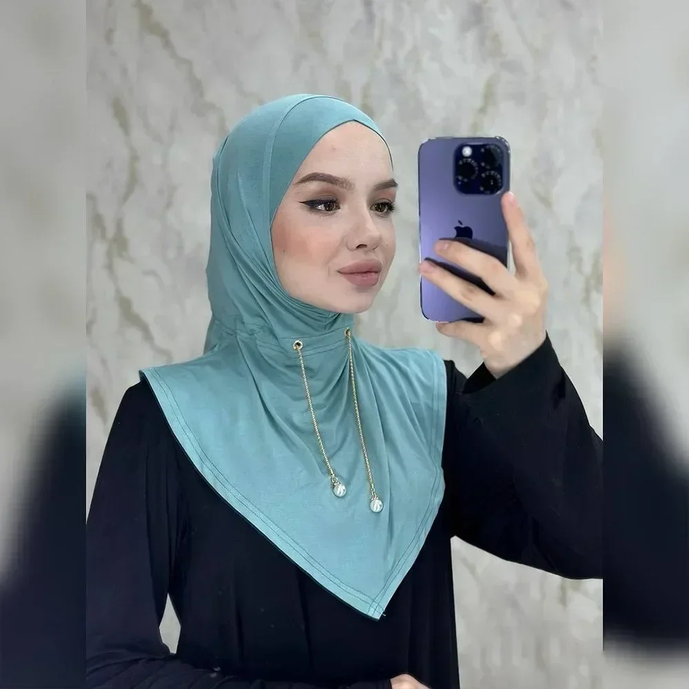 Ramadan instantané Hijab femmes musulman écharpe chaîne foulard enveloppes extensible tête cou couverture châles Amira islamique prière Hijabs Turban