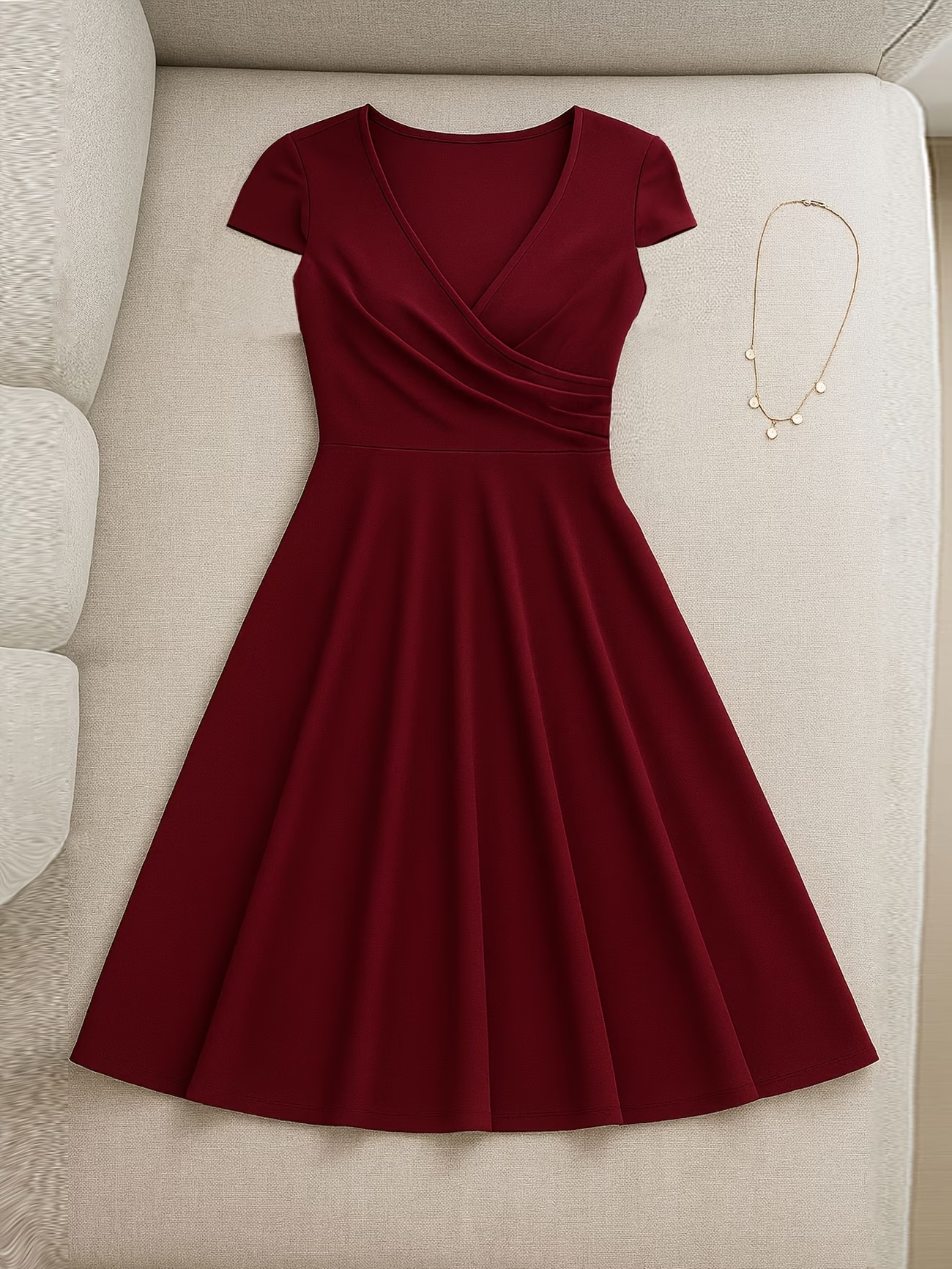 Robe élégante pour femme à col rond, manches courtes, unie, coupe trapèze, longueur genou, taille haute, pour soirée, mariage, décontractée, voyage