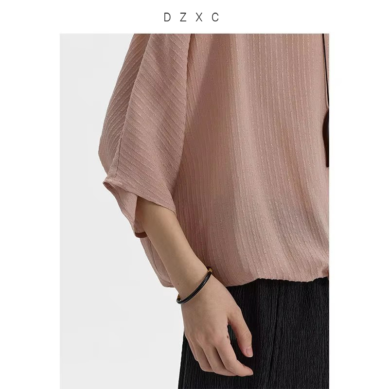 T-shirt à manches chauve-souris en soie de mûrier 10 mm, haut ample pour femme, artisanat jacquard par Guanle