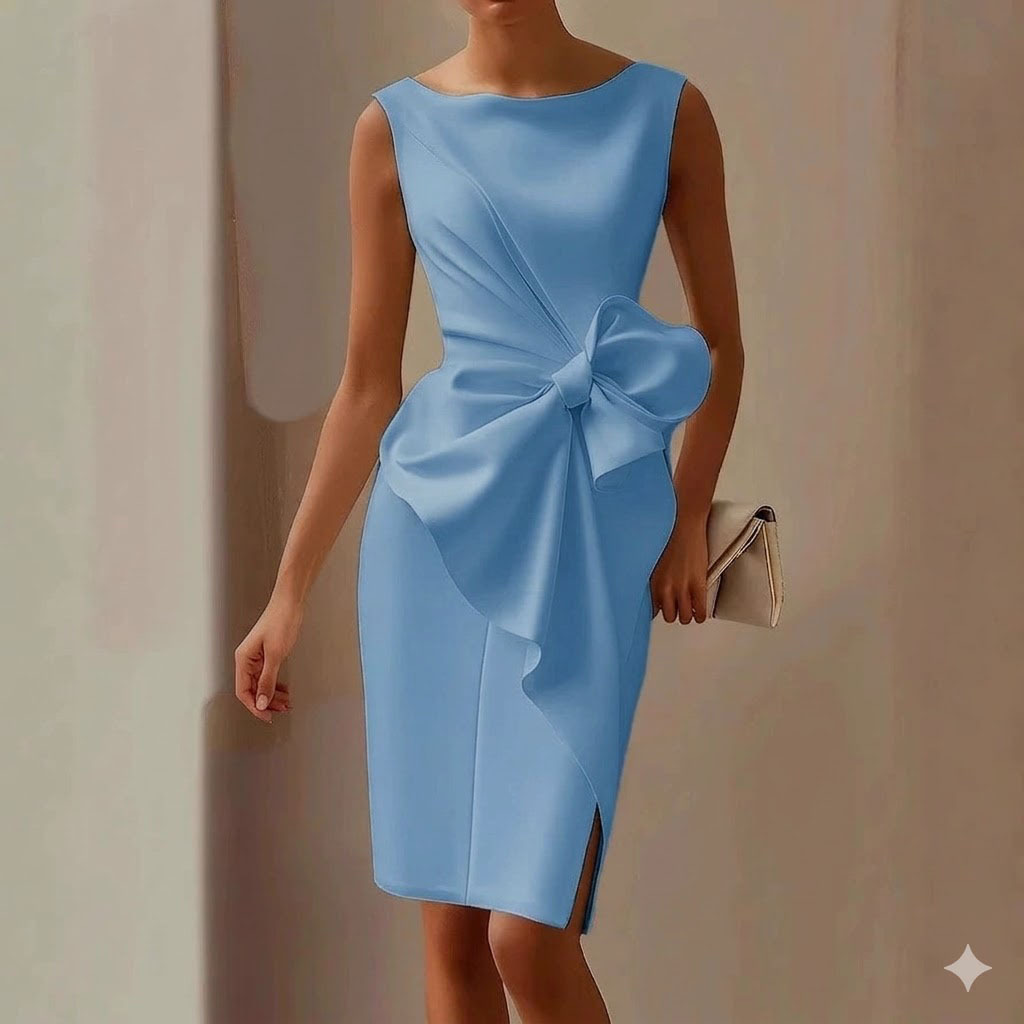 Robe midi sans manches à nœud papillon tendance 2026, couleur unie, style européen pour femmes