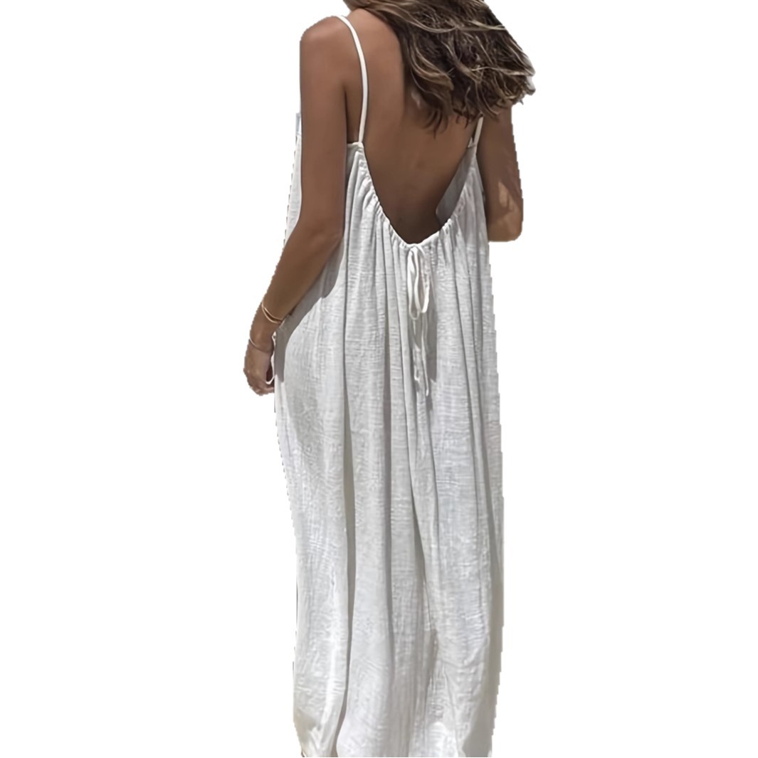 Robe à Bretelles Sexy pour Femme, Couleur Unie Tendance, Nouvelle Collection, Dos Nu, Décontractée et Ample 2026