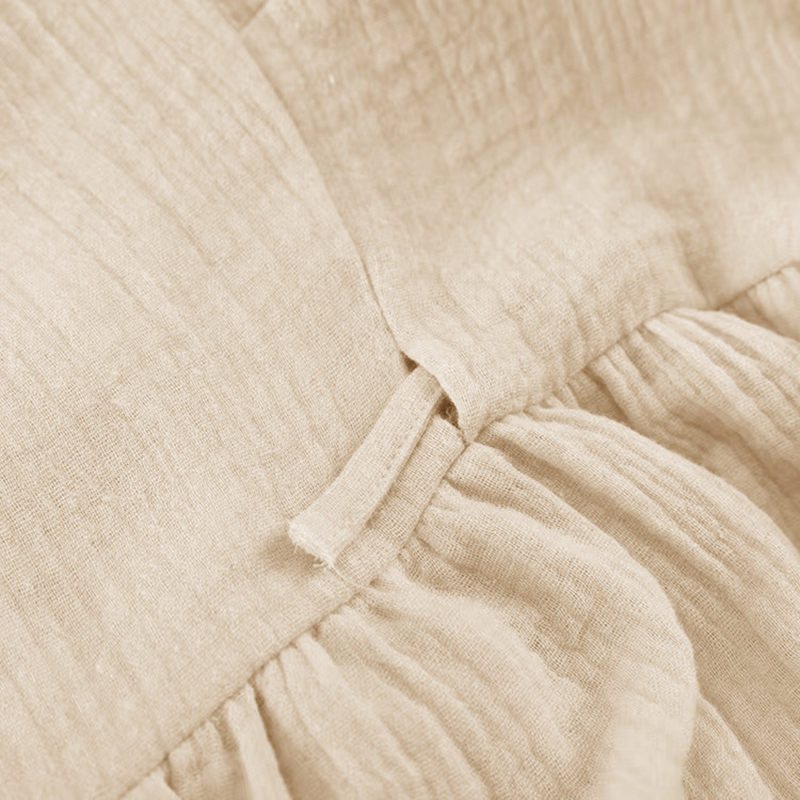 Robe longue vintage 100 % coton à manches bouffantes pour femme, en mousseline de crêpe gaze, col en V, avec bandage et dentelle, élégante, pour fête d'anniversaire