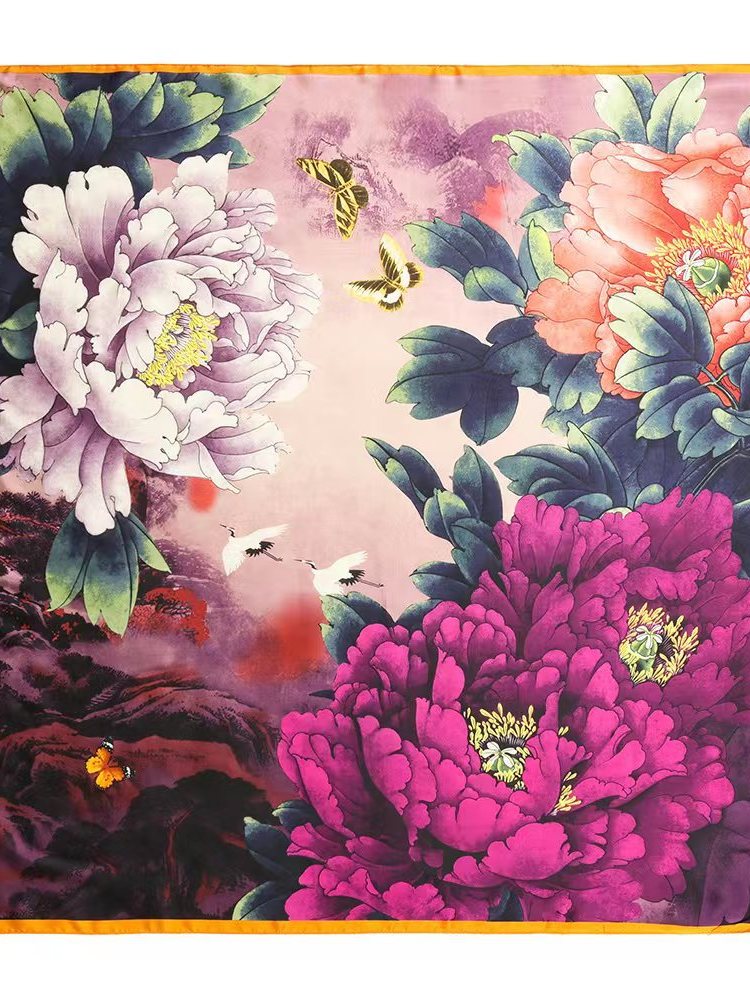 Grand foulard carré 110*110cm beau brocart printemps et automne Version coréenne polyvalent Satin carré écharpe femme foulard en soie