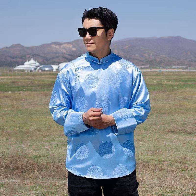 Vêtements pour hommes mongols classiques Style National Mongo prairie chemise à manches longues traditionnel culturel mâle quotidien hauts à la mode