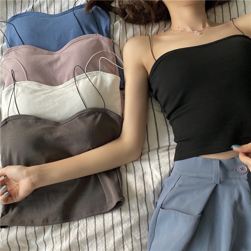Bustier d'été en fibre de coton émaillée avec coussinets pour femme, haut court en glaçure douce et élastique, bralette fine sans couture, nouveau